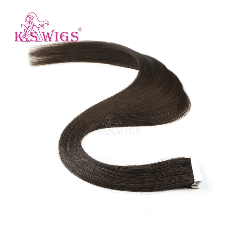 #3 K.S парики 1" 20" 2" Remy, завязанные вручную ленты, искусственная кожа, уток волос, прямые, двойные, нарисованные, невидимые, бесшовные, клейкие волосы для наращивания - Цвет: #3