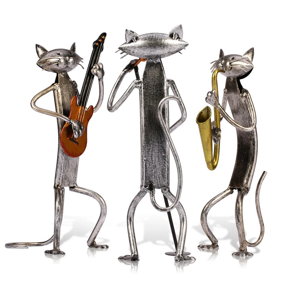Gift Cat Sculpture Desk Decorative Crafts Figurine Living Room Modern Simple Small Handmade Home Ornament Office Iron Art