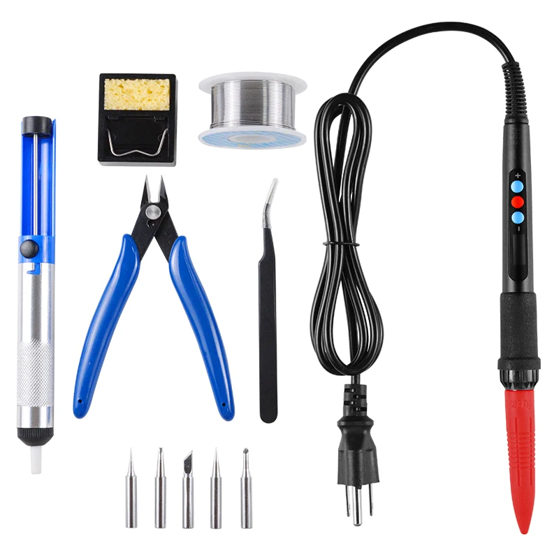 60W Electric Soldering Iron Pen Set, Digtal LCD Adjustable Temperature Control VIA fast heating Welding tools, 5 Soledring Tips