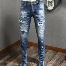 AH09219 модные мужские джинсы подиумная Роскошная известная марка европейский дизайн вечерние стиль мужская одежда