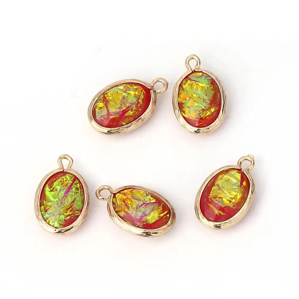 DoreenBeads модные медные и смолы AB цвета радуги Aurora Borealis DIY подвесной светильник Овальный Золотой Французский Серый 19 мм x 12 мм, 5 шт