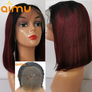 

Glueless Straight Burgundy Lace Front Wigs Ombre 1B 99J Short Bob Wigs 4x4 Human Hair Wigs For Black Women Brazilian Preplucked