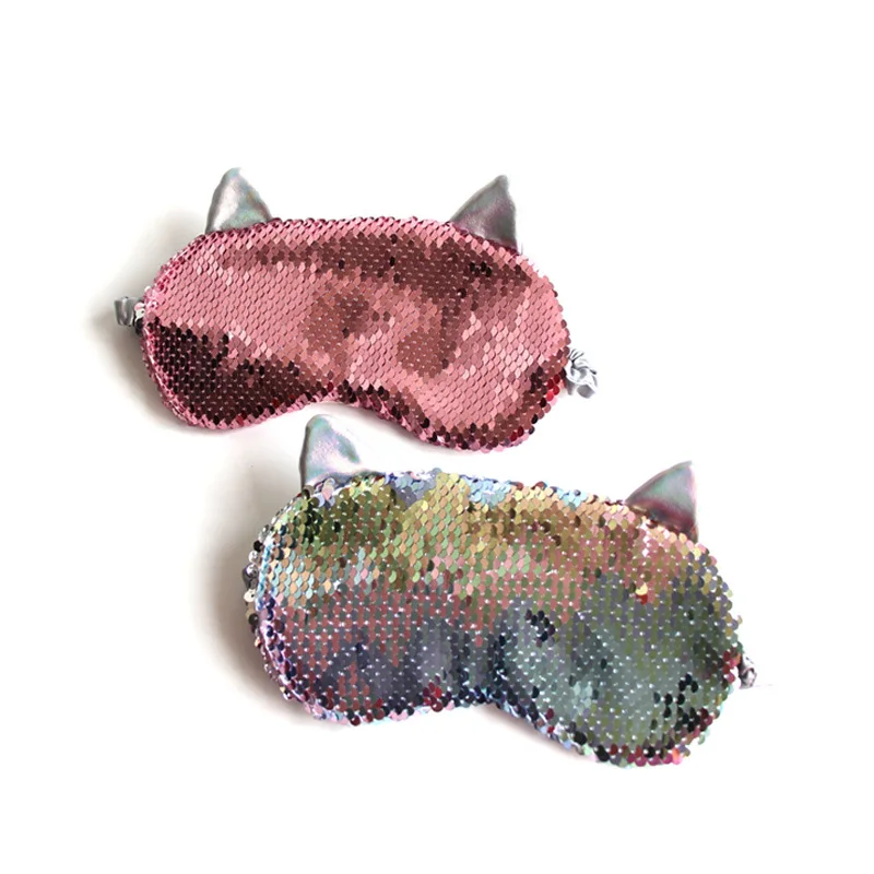 

Cute Cat Ear Sleeping Eye Mask Sequin Cartoon Sleep Eye Masks Women Travel Eye Shade Cover Face Mask Blindfold Travel Eyepatch