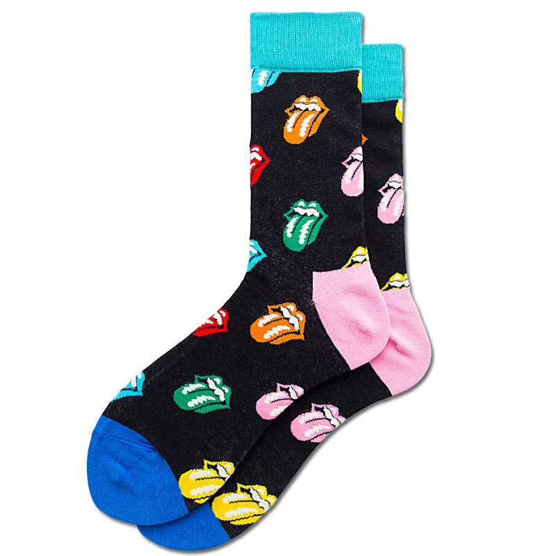 Cotton Men Socks Tongue Cool Creative High Quanlity Happy Funny Socks Comfortable Soft Adult Casual Crew Socks Autumn Winter - Цвет: 1