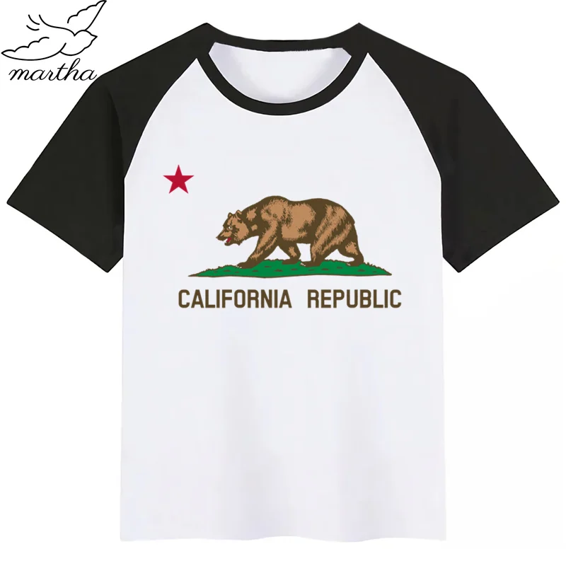 Футболка в винтажном стиле с забавным принтом из мультфильма «California», детские летние топы с круглым вырезом, футболка для мальчиков и девочек