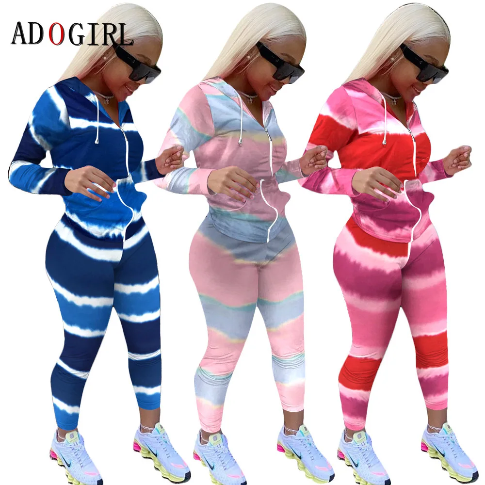 

Adogirl Striped 2 Piece Sets Womens Outfis Zipper Jacket Top And Long Pants Jogging Femme Tracksuit Casual Suit Plus Size