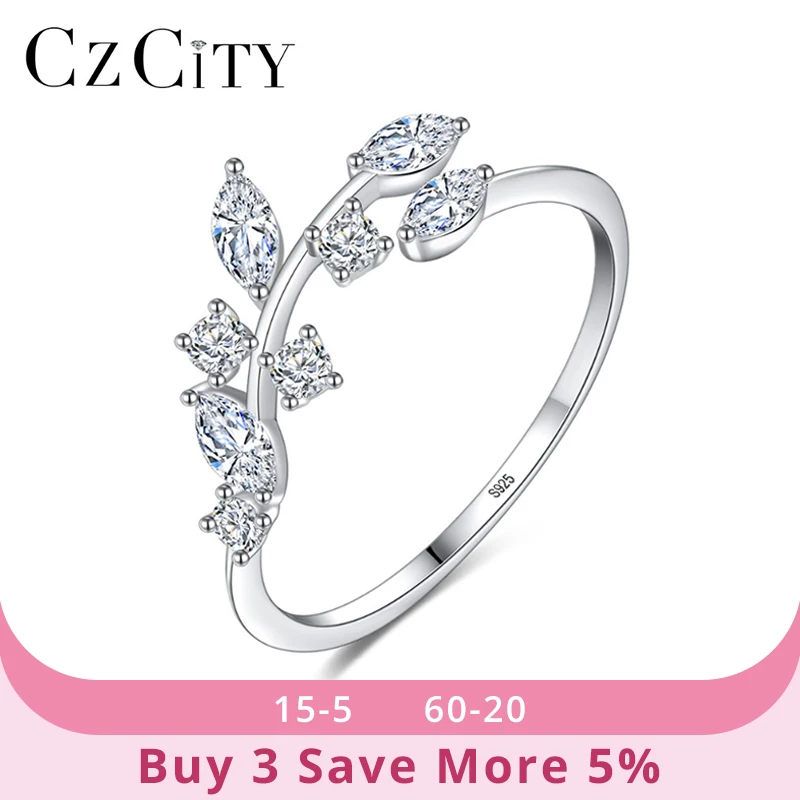 Best Price Rings Cz-Stone 925-Jewelry Olive-Leaf 925-Sterling-Silver Adjustable CZCITY Korean Women nzKA309X