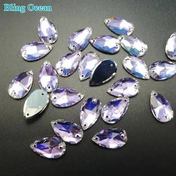 

High quality flatback glass crystal double hole sew on Teardrop shape Red rhinestones diy clothing accessories