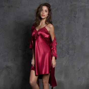 

Women Satin Short Wrap Robe Dress Chemise Set Sleepwear Nightdress Lingerie