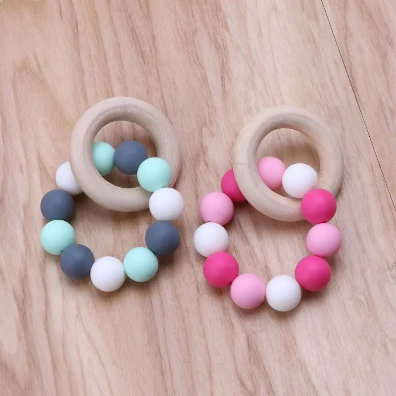 

Baby Nursing Bracelets Wooden Teether Silicone Chew Beads Teething Rattles Toys Teether Montessori Bracelets L4MC