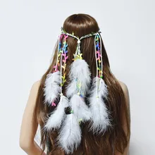 Bandeau en plumes indiennes rétro pour femmes, Style bohème, multicolore, tissé à la main, couvre chef doux, Tribal, Hippie, fête 