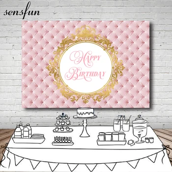 

Sensfun Pink Headboard Princess Backdrops Gold Frame Girls Happy Birthday Party Photography Backgrounds Custom 7x5ft