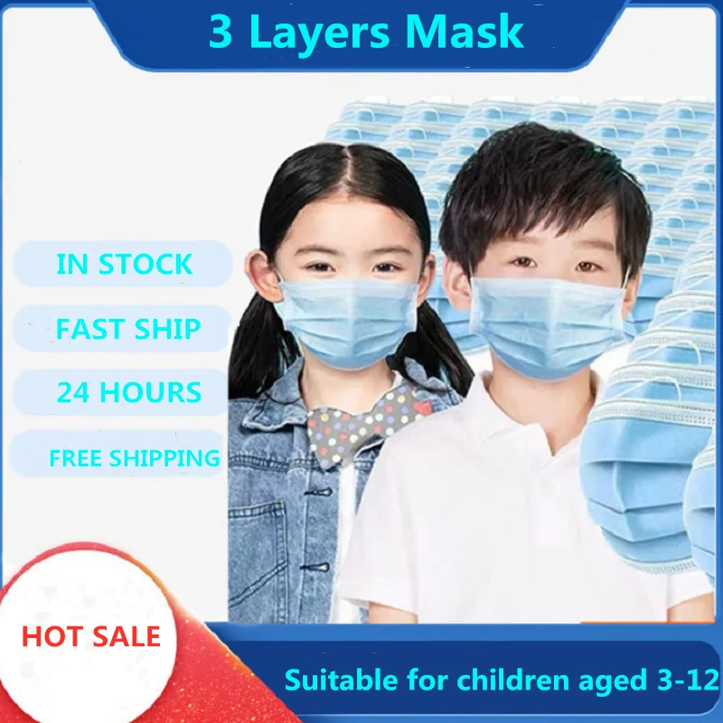 

Children's Student's Masks Mouth Mask Face Disposable Mask Filter 3-laye Meltblown Cloth Child Earloops Masks Free Fast Delivery