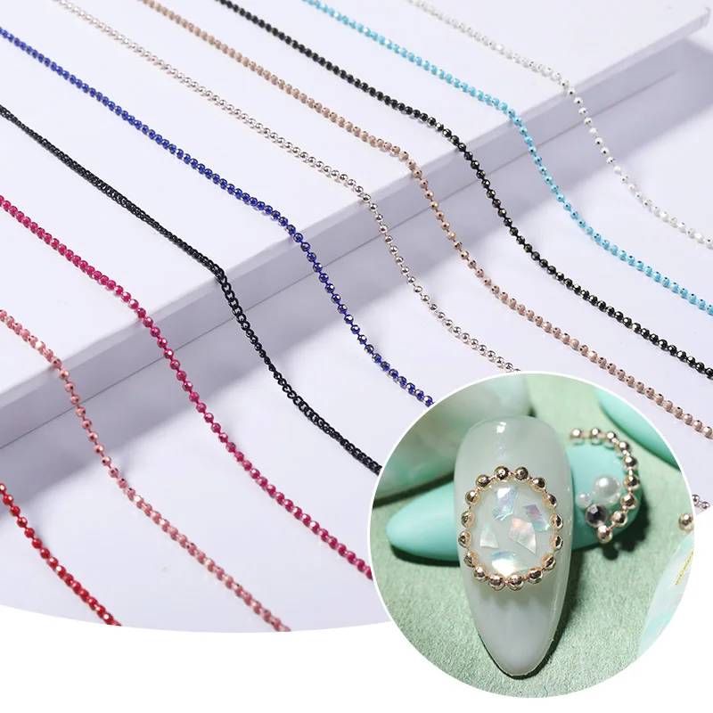 

3D Striping Ball Beads Rhinestone Metal Nail Chain Gold Silver Color Mixed Size Nail Art Decorations DIY For Gel Polish