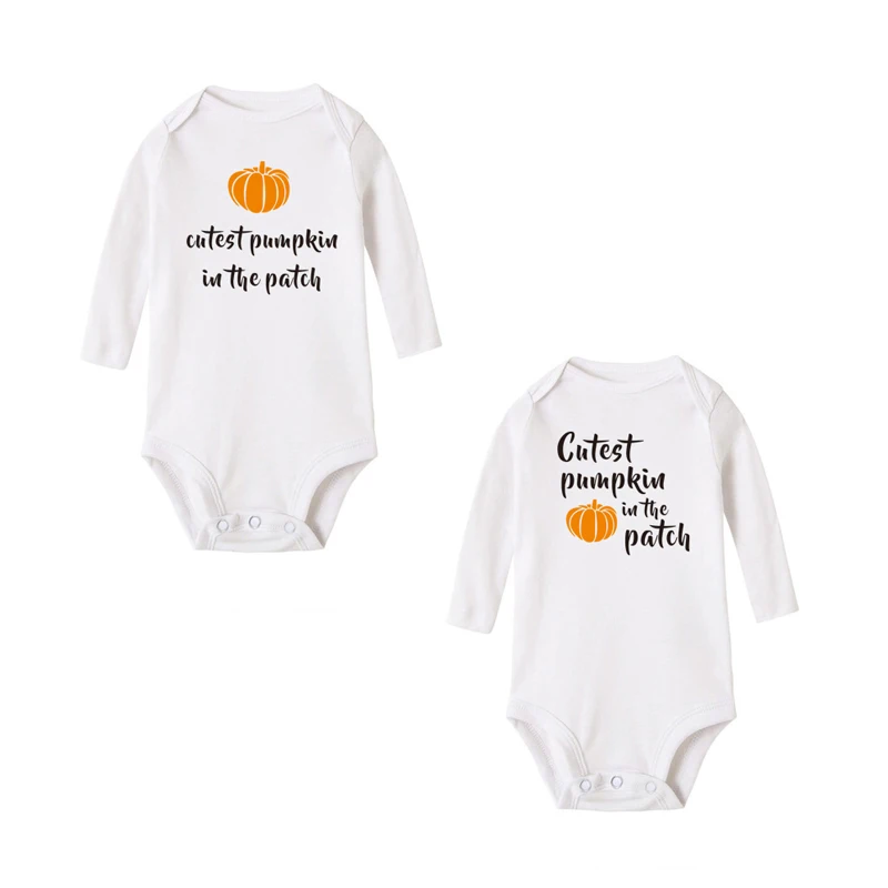 

2021 Newborn Baby Girl Pumpkin Bodysuit Long Sleeves Cute Printing Baby Clothing Toddler Kids First Halloween Gifts 0-24M Onesie