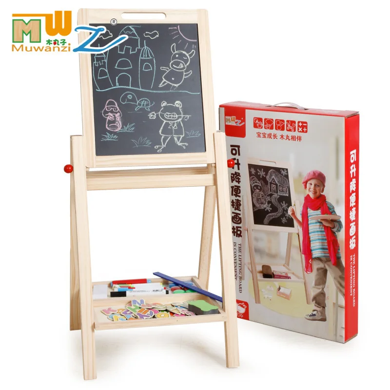 MWZ CHILDREN'S Toy Braced Double-Sided Magnetic Adjustable Black And White Writing Board Wooden CHILDREN'S Toy Drawing Board