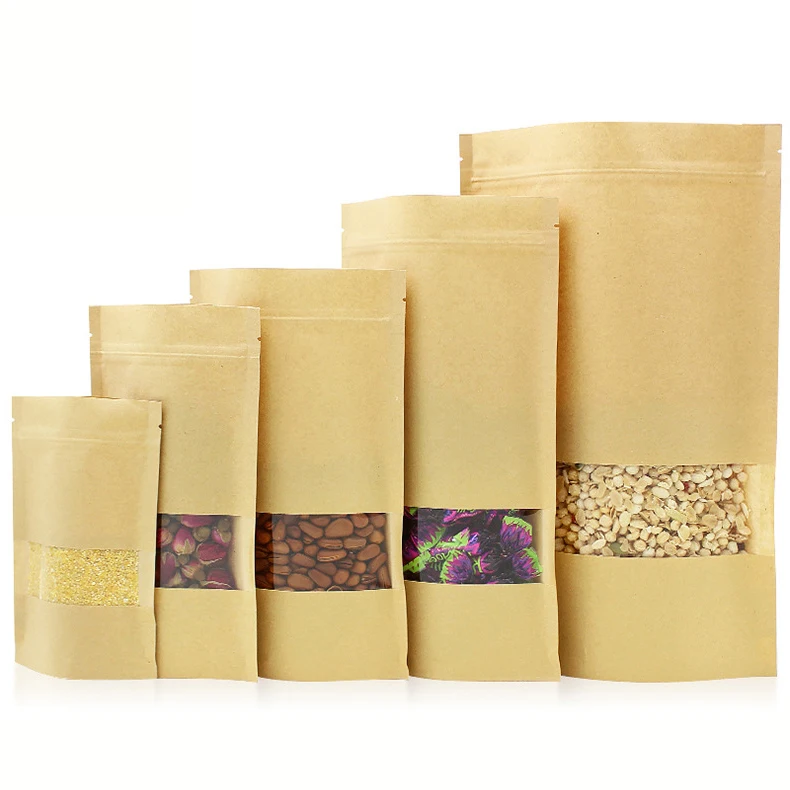 

10 Pcs/ Lot Heat Seal Stand Up Valve Ziplock Kraft Paper Pack Bags Window Biscuit Doy pack Zipper Storage Pouch