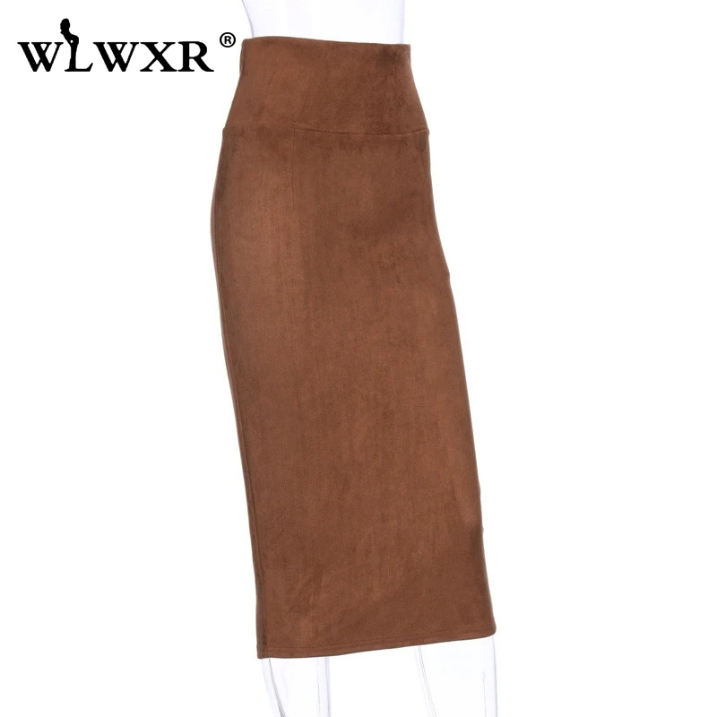 WLWXR, искусственная замша, кожа, сексуальные, Облегающие юбки для женщин,, Сплит, эластичная, высокая талия, юбка-карандаш, для офиса, для женщин, юбка миди