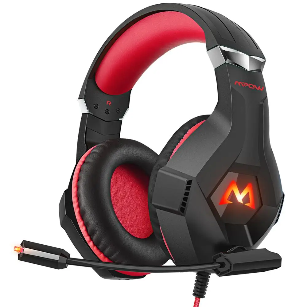 Mpow EG9 Stereo Gaming Headset 40mm Drivers With Mic In-Line Control RGB Gaming Headphones Soft Earpad For PS4 Switch PC Xbox - Цвет: Red
