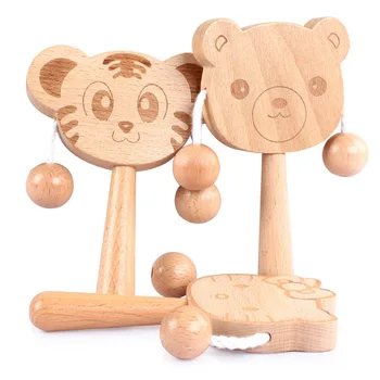 

Let's Make Baby Toys Beech Wood Bear Hand Teething Wooden Ring Can Chew Beads Baby Rattles Play Gym Montessori Stroller Toys