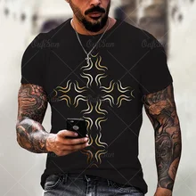 

Creative Cross Pattern Print Men's T Shirt Summer Short Sleeve T-shirts Casual All-Match Round Neck Casual Men's Clothes Tops