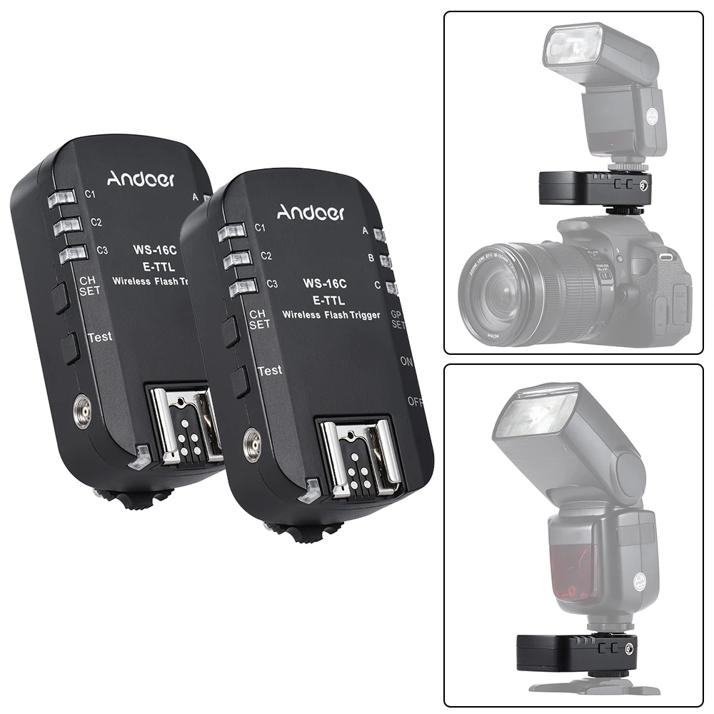 Andoer WS-16C E-TTL беспроводной трансивер триггера вспышки 2,4 GHz 1/8000s Высокоскоростная синхронизация для Canon для YongNuo