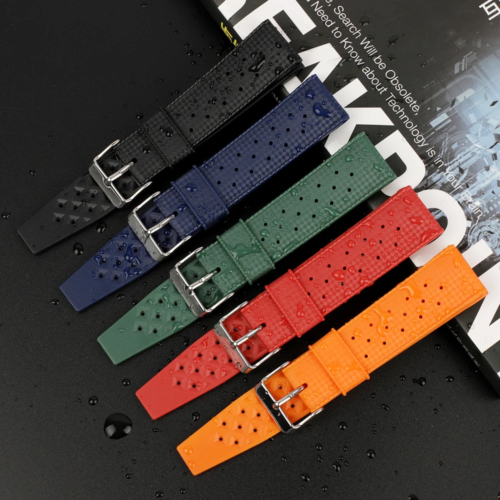 Tropical Fluorine Rubber Watch Band 20mm 22mm Waterproof Porous Breathable Diving Sport Men Women Watch Strap Replacment