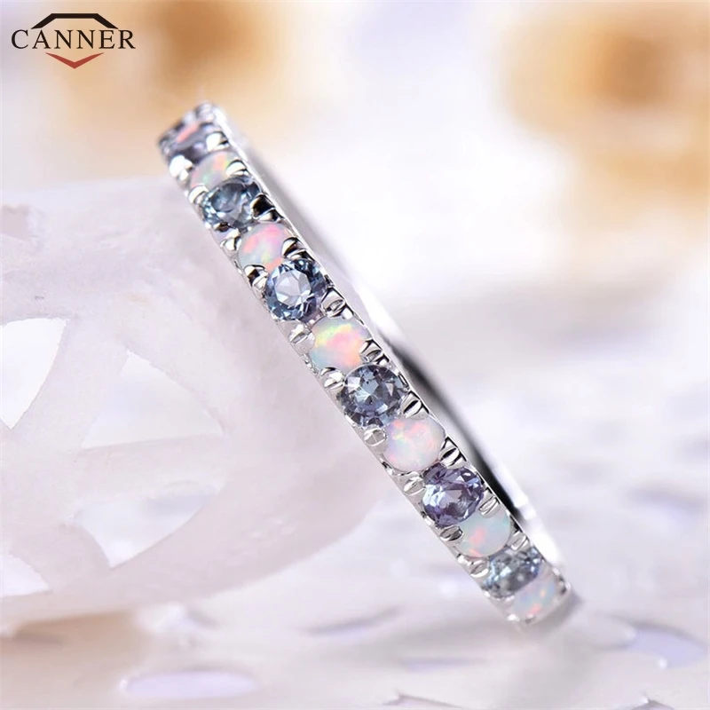 Женское кольцо с искусственным опалом CANNER изящное тонкое на палец серебряного
