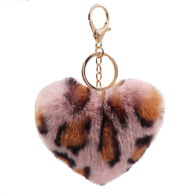 Rabbit Fur Pom-pom Keychain Leopard-print Pom-pom Keychain Lady Mobile Phone Bag Key Ring Love Pendant Decoration