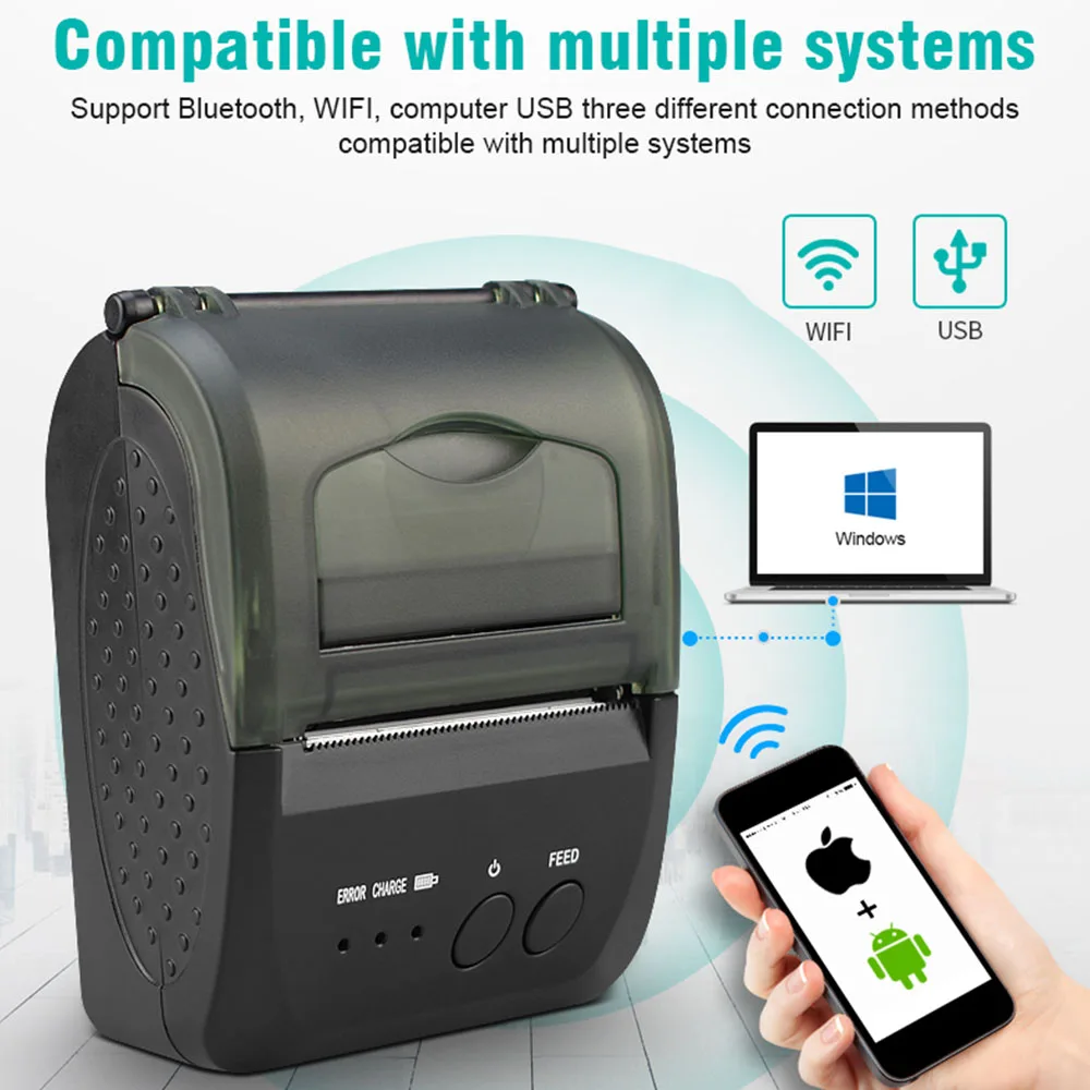 

1809DD Portable 58mm Bluetooth Thermal Receipt Printer for Mobie Phone APP 2D QR Code Picture Photo Printer Support Android /IOS