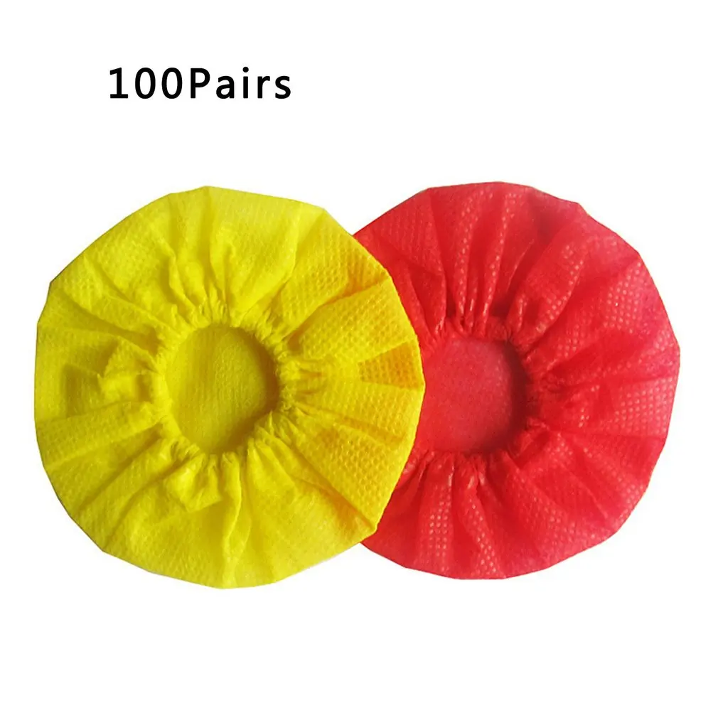 

100pair Microphone Cover Non Woven Fabric Red And Yellow Anti Spray Elastic Band Karaoke Disposable Microphone Cover