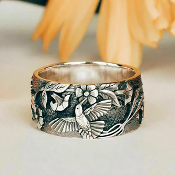

2020 Newest Vintage Punk Do old silver Rings For Men Hand Engraving Meral Flower Bird Animal Rock Punk Jewelry Male Ring 40M806