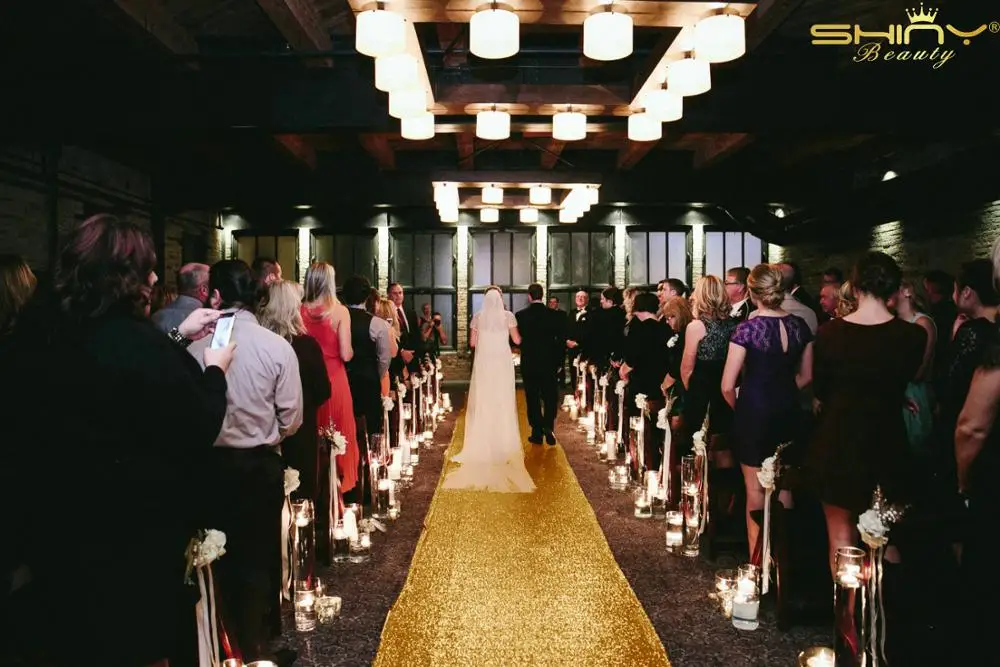 Shiny Gold Wedding Aisle Runner 4FTX100FT Glitter Wedding Aisle Runner Sequin Aisle Carpet Wedding Ceremony Decor-M1025