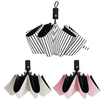 

Tri-fold Umbrella Wind Resistant Automatic Umbrella Unisex Anti UV Waterproof Windproof Solid Color Black Coating Parasol