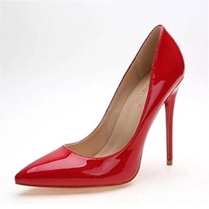 Zapatos de marca de tacón alto para mujer, Stilettos de tacón alto rojo de 11CM, zapatos de boda de cuero PU