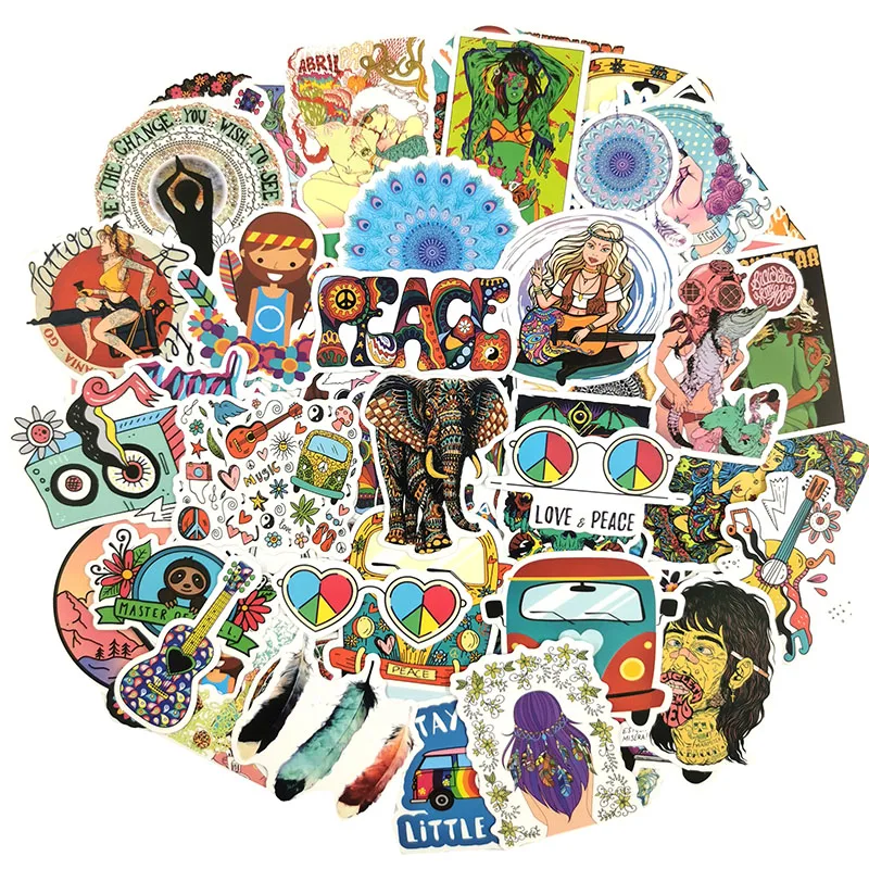 50 шт. Красочные серии Peace граффити хиппи наклейка s для DIY Наклейка на Дорожный Чехол для ноутбука СКЕЙТБОРД гитара игрушка на холодильник наклейка