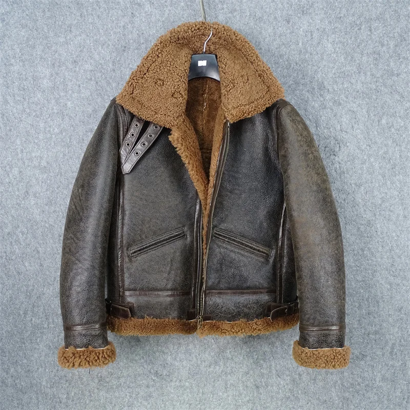 guess genuine leather coats & jackets 2022 Dark Brown Genuine Shearling Coat Men Military Style Large Size 4XL Real Natural Sheepskin Winter B3 Bomber Jacket guess genuine leather coats & jackets