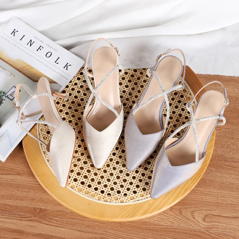 2022 Crystal Sexy Women Heels Ladies Pointed Toe Cross Tie Thin High