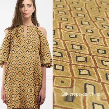 

16mm plaid printed silk double crepe fabric 140cm wide inkjet spring and summer silk fabric dress