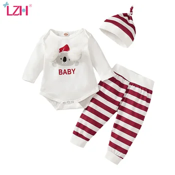 

LZH Baby Girls Clothes Sets 2020 Autumn Newborn Clothes Christmas Rompers+Pant+Hat 3pcs Outfit Suit For Baby Boy Infant Clothing
