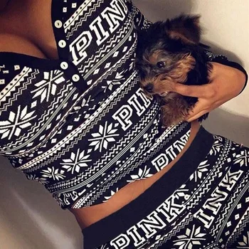 

Women's Sets Woman Christmas Set 2 Piece Sets Long Sleeve Crop Top+long Pants 2019 Casual Holiday Two