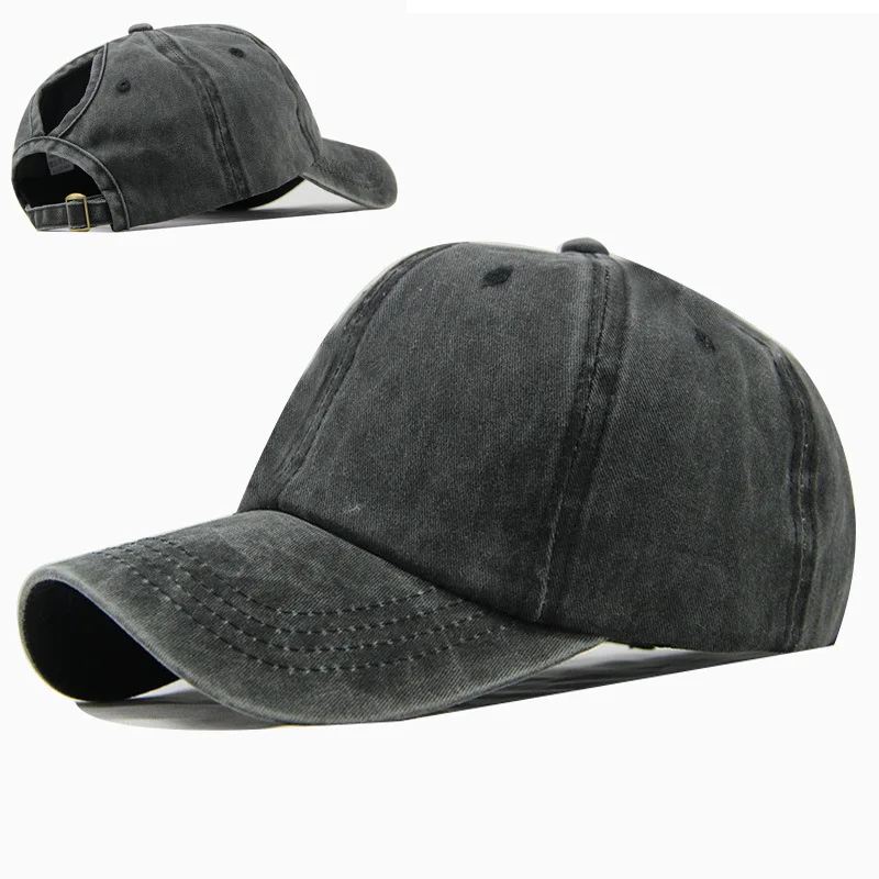 Washed baseball cap horsetail bent eaves female outdoor sports sun hat pure cotton Korean version |