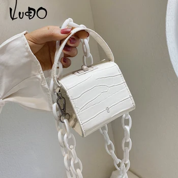 

LUCDO Acrylic Thick Chain Small Shoulder Messager Bag Summer New Mini Solid Color PU Leather Crossbody Bags for Women 2020