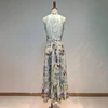 Deuxtwinstyle Vintage robe imprimée pour les femmes O cou sans manches taille haute ceintures Hit couleur Maxi robes femme mode élégant ► Photo 2/6