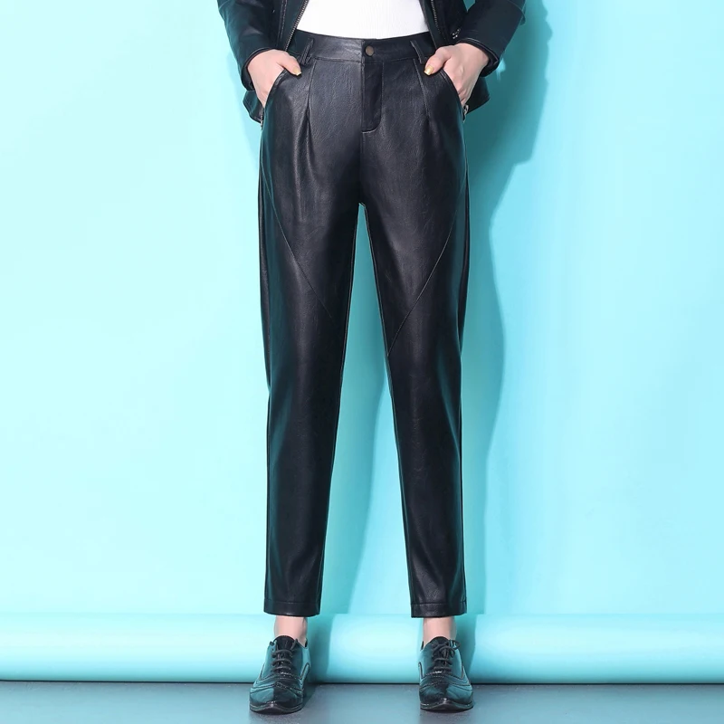 2019 осенние новые женские брюки из искусственной кожи повседневные больших