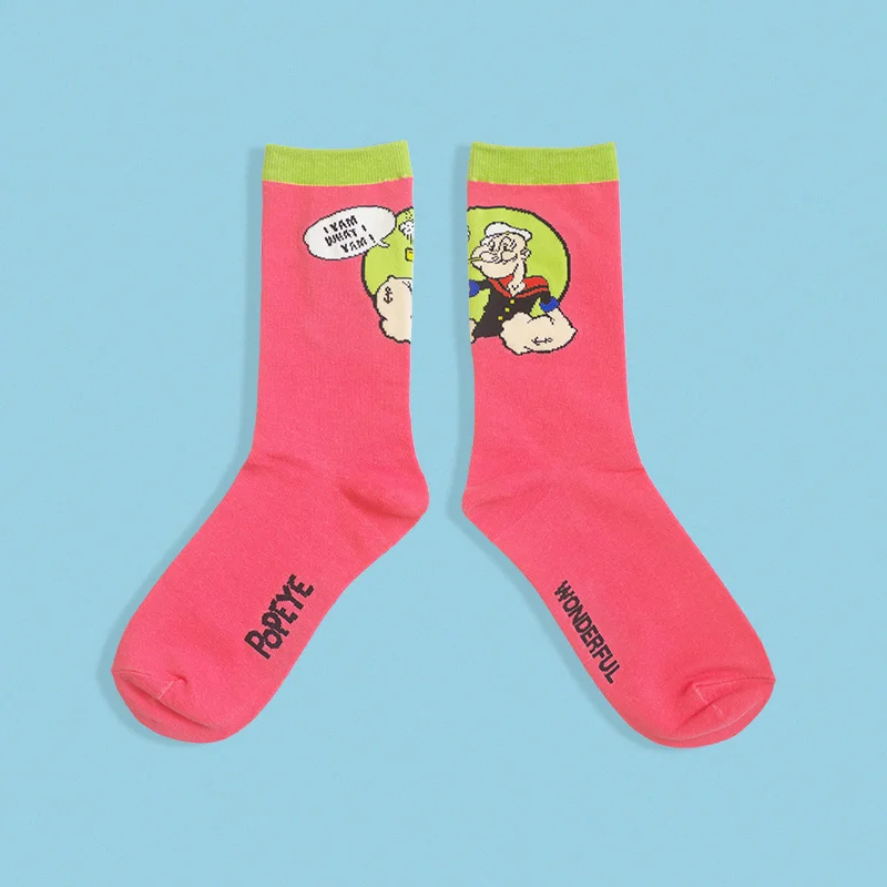 TKS9087-2 Match-Up Cartoon illustration Plaid candy cute socks sports pure cotton middle tube socks women's fashion socks(1Pair - Color: TKS9087-2