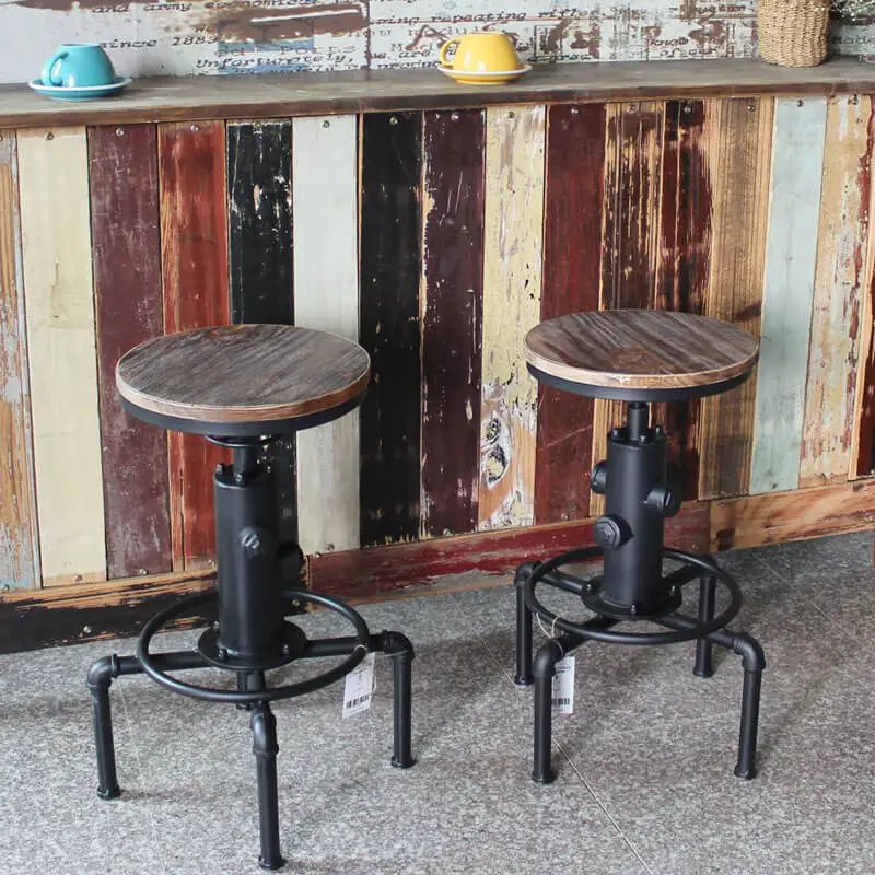 Металлические Промышленные барные стулья iKayaa, барные стулья, регулируемые по высоте, Вертлюг, топовый кухонный обеденный стул, трубчатый стиль, барный стул