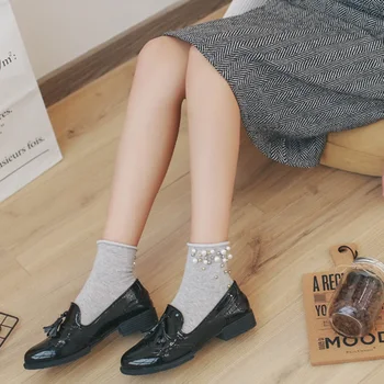 

1 Pair New Arrived Fashion Shining Imitation Pearl Women Cotton Socks Soft Ladies Crimping Short Sock
