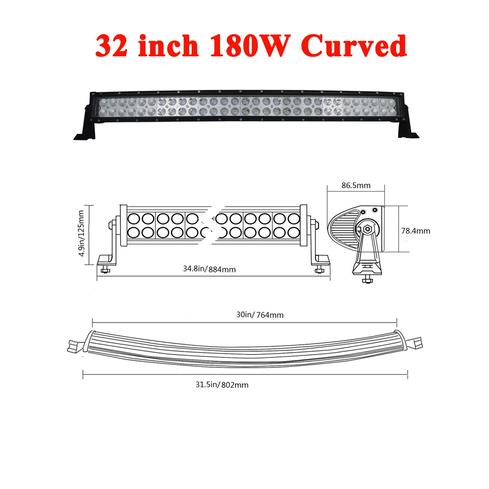 Изогнутый СВЕТОДИОДНЫЙ светильник SKYWORLD, 120 Вт, 180 Вт, 240 Вт, 300 Вт, 22, 32, 42, 52 дюйма, двухрядный, для вождения по бездорожью, рабочий светильник, для автомобиля, грузовика, 4x4, внедорожника, квадроцикла, 12 В, 24 В - Цвет: 180w no wire kit