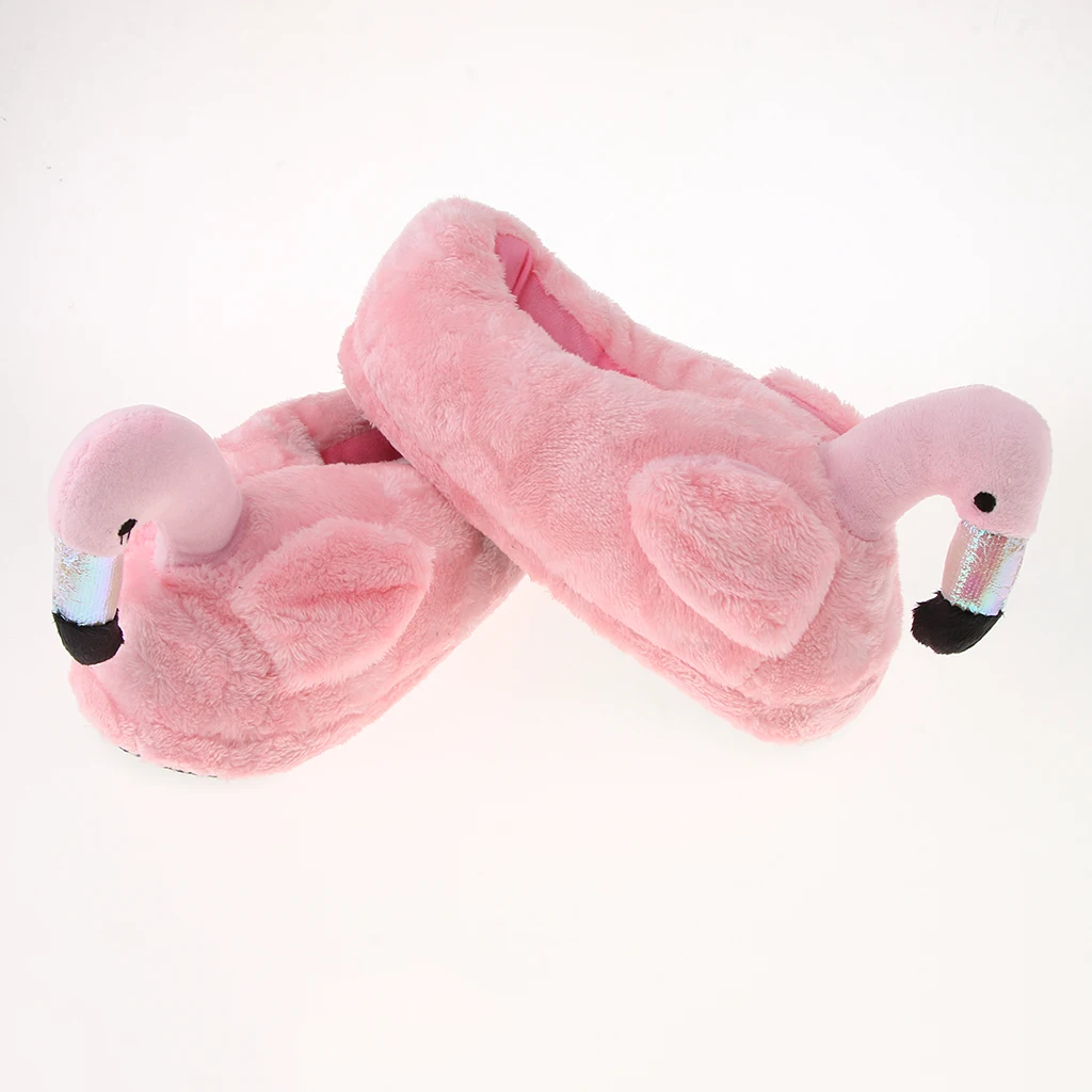 Cute Lady Teen Flamingo Soft Plush Warm Slippers  Winter Warm Home Slippers Women Animals Plush Slippers 